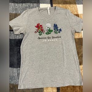 Gray V8 Ranch Bluebonnet Graphic V-Neck T-Shirt